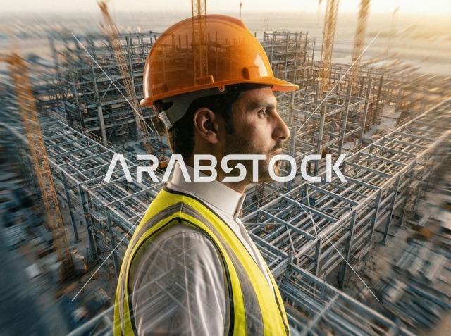Saudi Engineer at Construction Site with Safety Gear