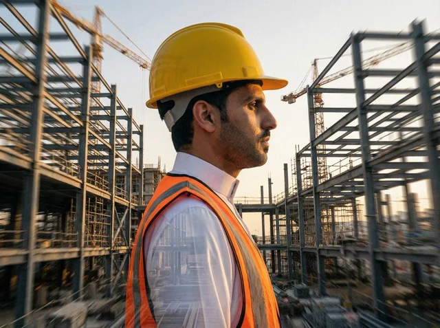 Saudi Engineer at Construction Site with Safety Gear