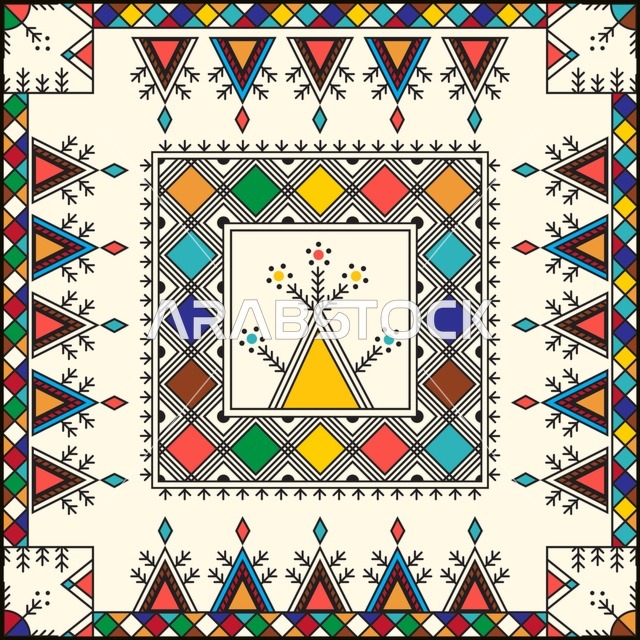 نقش سدو سعودي تقليدي بتصميم هندسي ملون