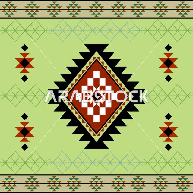 نقش سدو سعودي تقليدي بخلفية خضراء