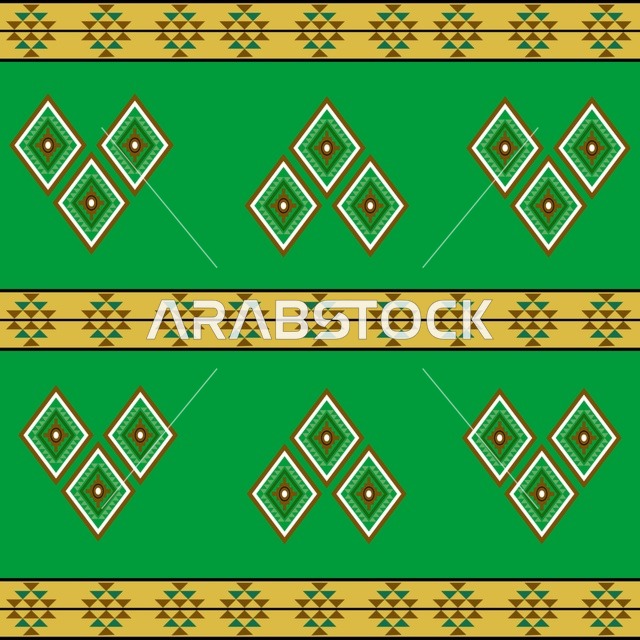 Traditional Saudi Sadu Pattern Green Geometric Design