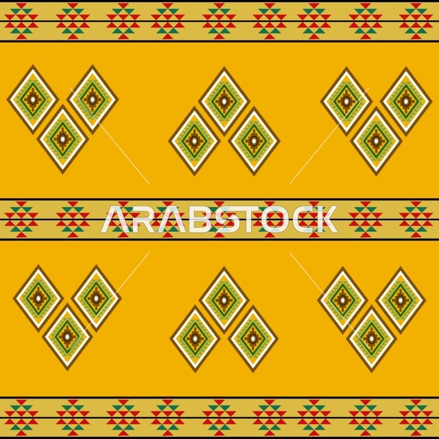 نقش سدو سعودي تقليدي بخلفية صفراء