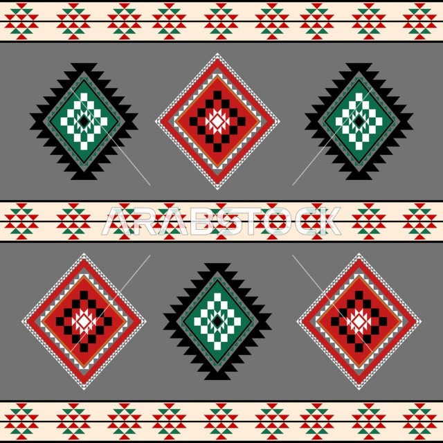 نقش سدو تراثي سعودي بزخارف هندسية ملونة