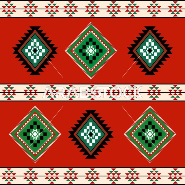 نقش السدو التراثي السعودي التقليدي باللون الأحمر