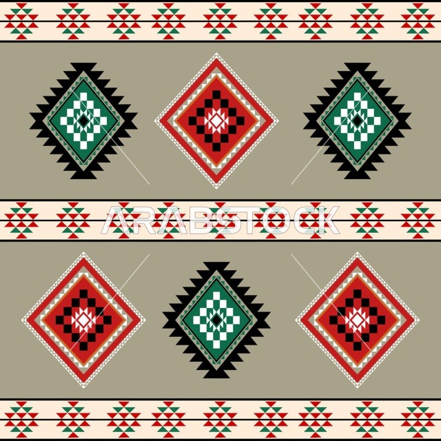 نقش السدو التراثي السعودي بزخارف هندسية ملونة متكررة