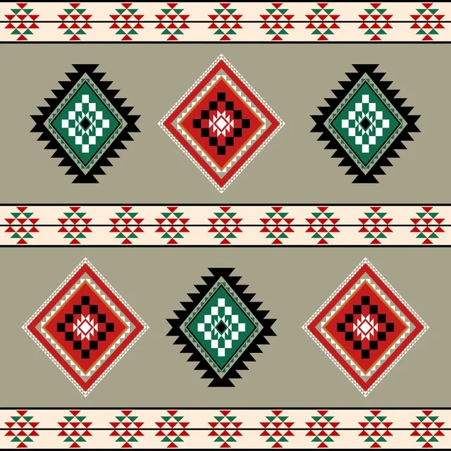 نقش السدو التراثي السعودي بزخارف هندسية ملونة متكررة