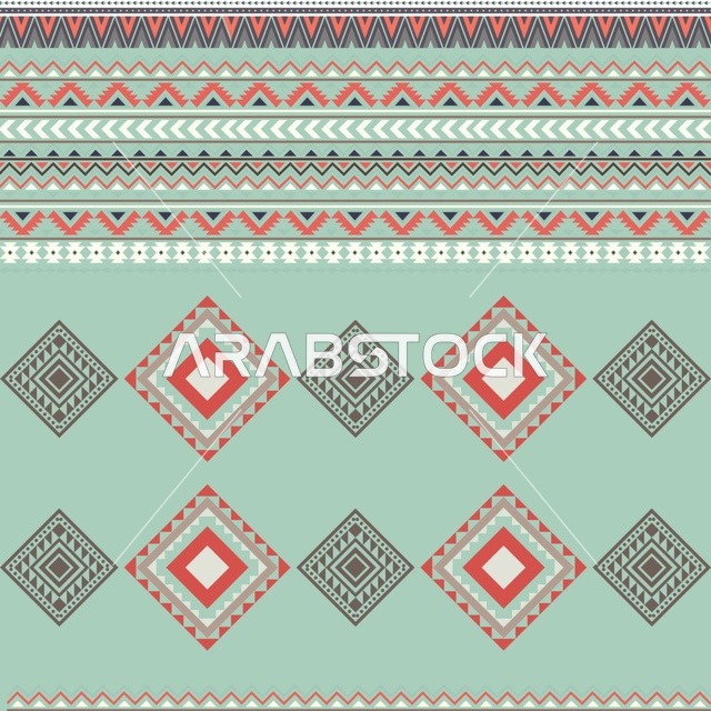 خلفية نقش السدو السعودي التقليدي بزخارف هندسية ملونة