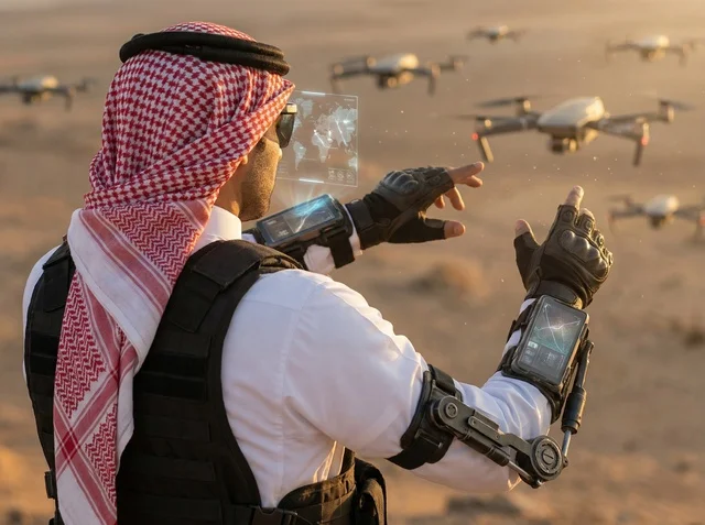 Saudi Engineer Controlling Drones with Futuristic Tech