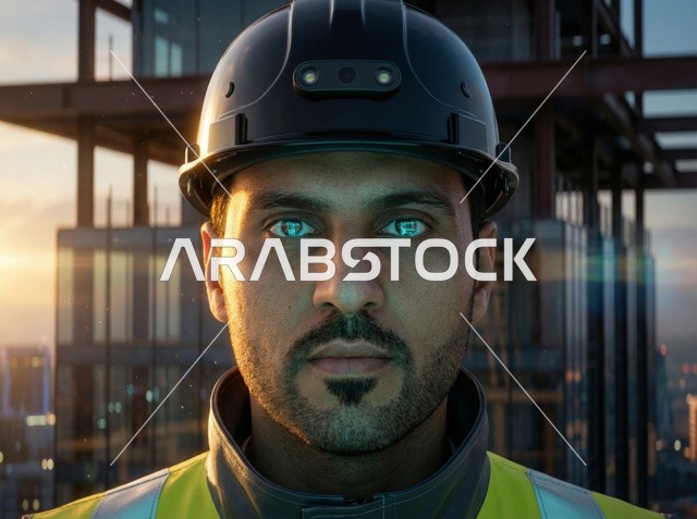 مهندس سعودي في موقع بناء وقت الغروب