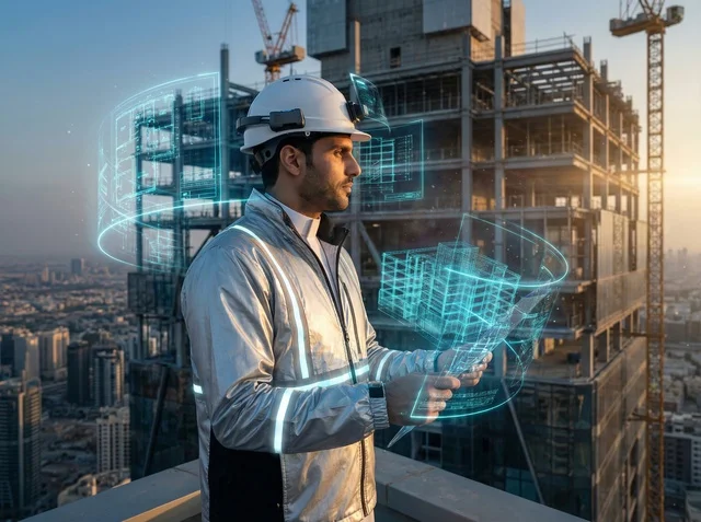 Saudi Engineer Using Augmented Reality at Construction Site