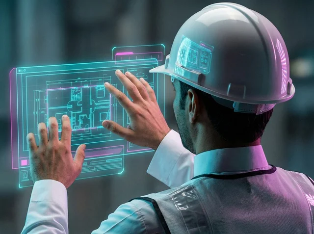 Saudi Engineer Holographic Architectural Blueprint Tech