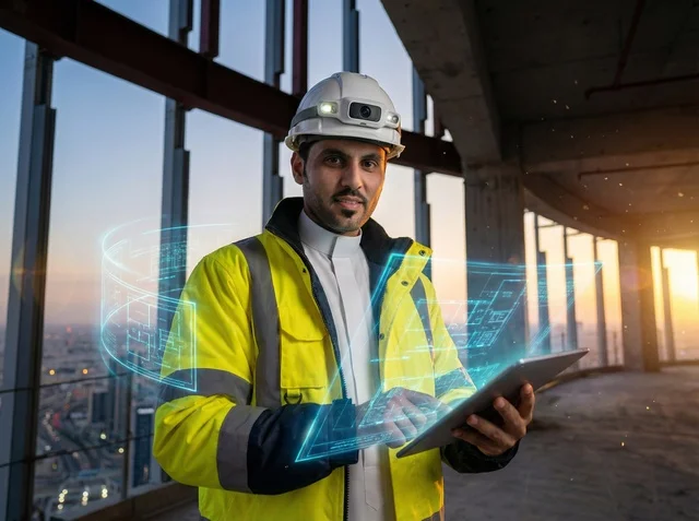 Saudi Engineer Using Digital Hologram at Construction Site