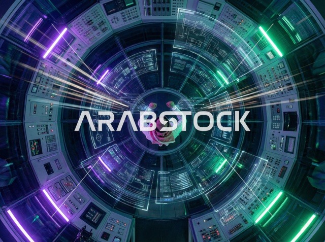 مهندس سعودي في غرفة تحكم تقنية رقمية مستقبلية