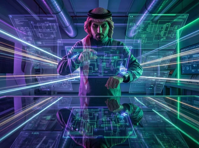 Saudi Engineer with Futuristic Hologram Technology
