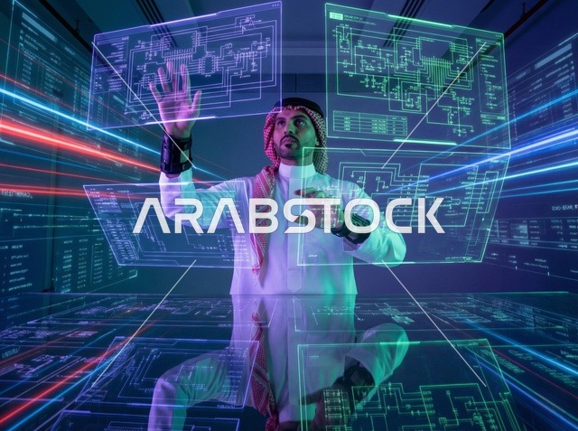 مهندس سعودي مع تقنية الهولوجرام المستقبلية