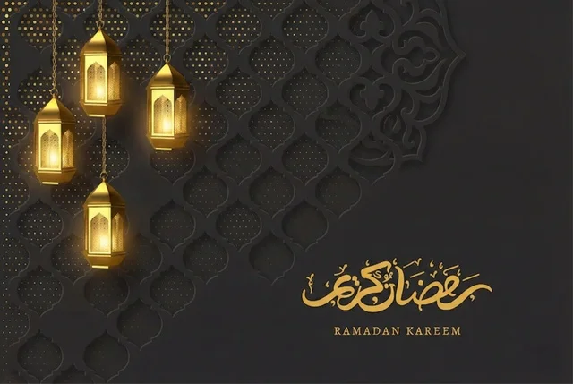 Ramadan Kareem Background with Golden Lanterns