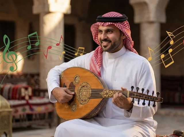 Saudi Man Playing Oud Music during Eid Celebration