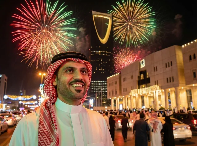 Saudi Man at Kingdom Centre Riyadh Eid Fireworks