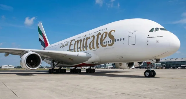 Emirates Airbus A380 Aircraft on Airport Runway