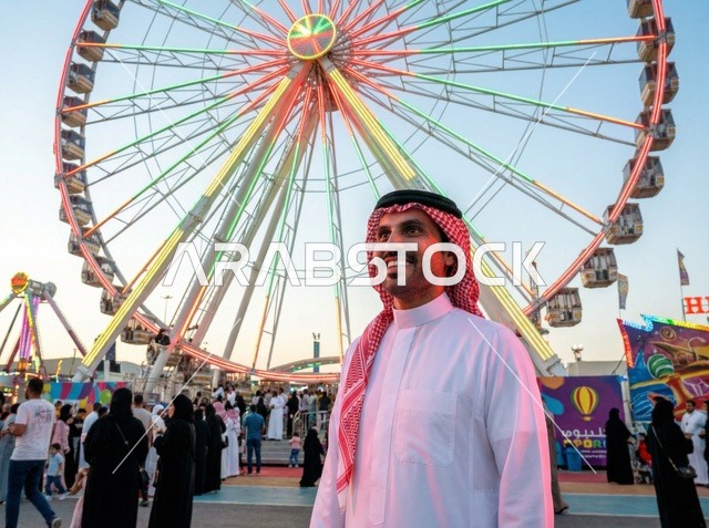 رجل سعودي في مدينة الملاهي خلال احتفالات العيد