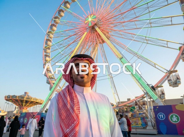 Saudi Man at Eid Celebration Theme Park in Saudi Arabia