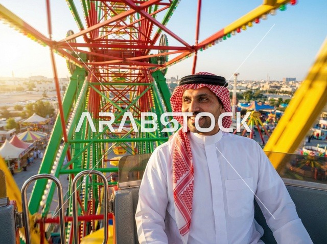 Saudi Man on Ferris Wheel during Eid in Saudi Arabia