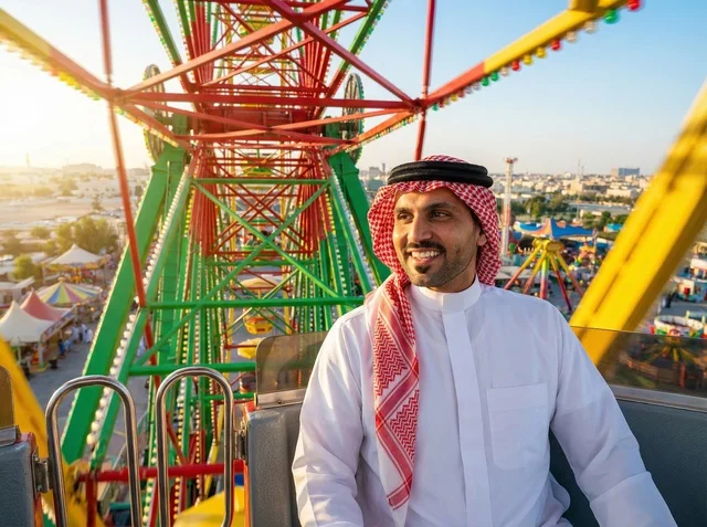 Saudi Man on Ferris Wheel during Eid in Saudi Arabia