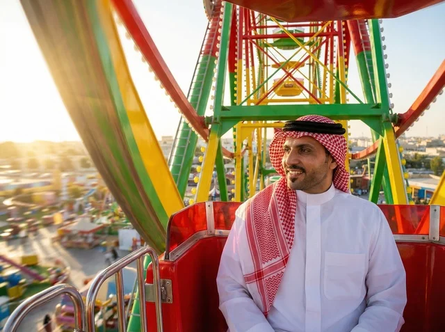 Saudi Man on Ferris Wheel During Eid in Saudi Arabia