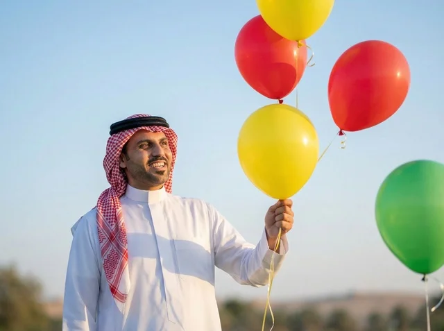 Saudi Man with Colorful Balloons Eid Celebration