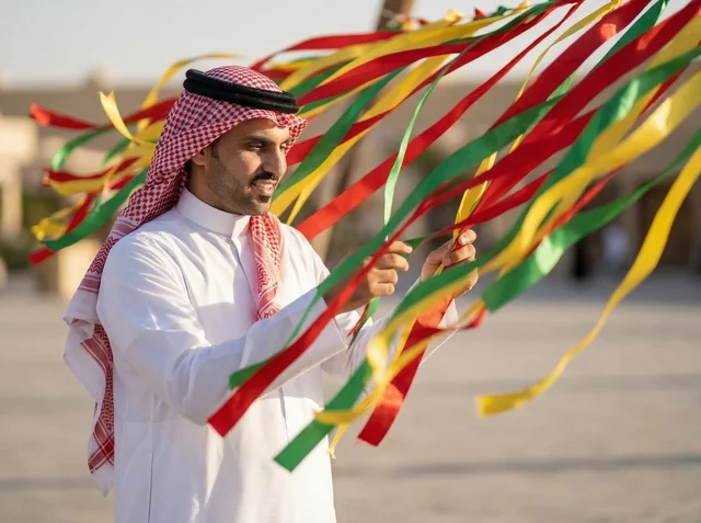Saudi Man with Colorful Ribbons During Eid Celebration