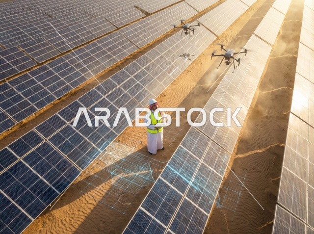 Saudi Engineer Operating Drones at Solar Power Plant