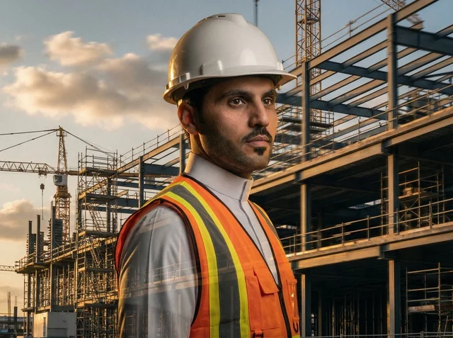 Saudi Engineer at Construction Site During Sunset