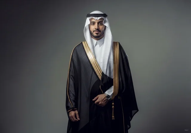 Saudi Man in Traditional Formal Bisht and Thobe Portrait