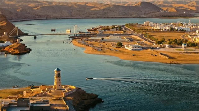 Al Ayjah Lighthouse Sur Oman Sunset Aerial View