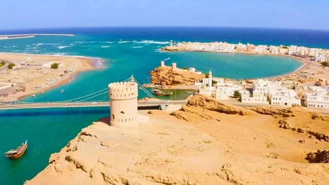Sur City Oman Coast and Historic Creek Aerial