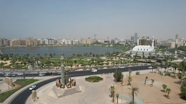 The view of the waterfront in the city of Jeddah, the western coast of the kingdom, the waters of the Red Sea in Saudi Arabia, natural background.