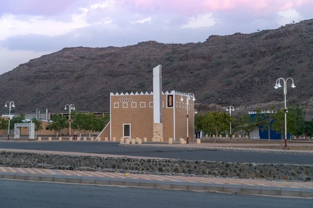 The Rihat Heritage Market in the village of Mudrikah in Mecca, a historic popular area, with mountainous terrain and paved roads between the mountains in the city, Kingdom of Saudi Arabia.