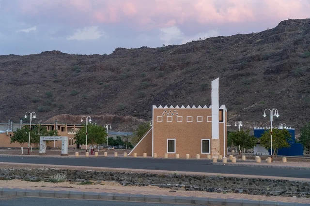 The Rihat Heritage Market in the village of Mudrikah in Mecca, a historic popular area, with mountainous terrain and paved roads between the mountains in the city, Kingdom of Saudi Arabia.