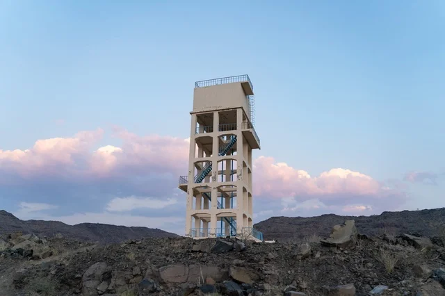 Natural scenery in the village of Mudrikah on the road to Jeddah in Mecca, a historic old popular area, mountainous terrain with the blue sky in the city, Kingdom of Saudi Arabia.