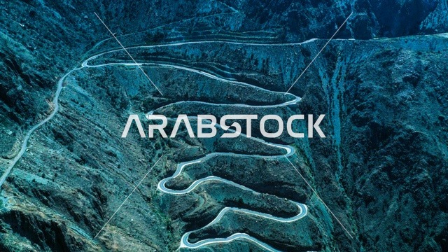 التضاريس الجبليه في الهدا جنوب السعوديه, الطرق المعبده المتعرجه في مدينة ابها, طبيعة الجبال الصخريه الوعره, خلفية الطبيعه