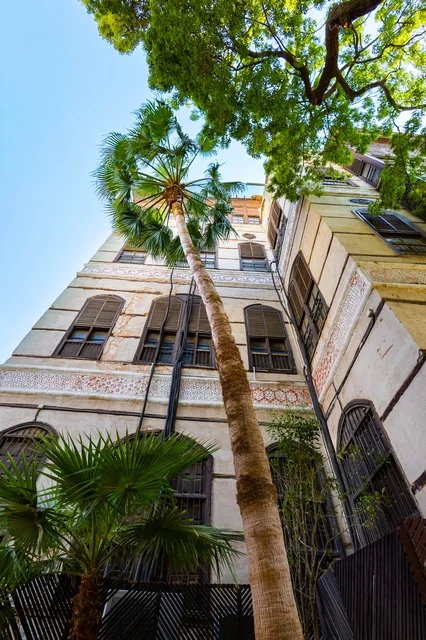 Hijazi Architecture in Al-Balad Jeddah with Palm Tree