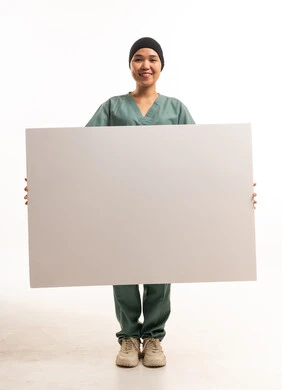 Domestic Worker Holding Blank White Poster