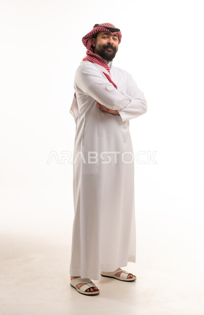 Saudi Man in Traditional Thobe on White Background