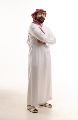 Saudi Man in Traditional Thobe on White Background