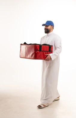 Saudi Delivery Man Carrying Red Thermal Bag