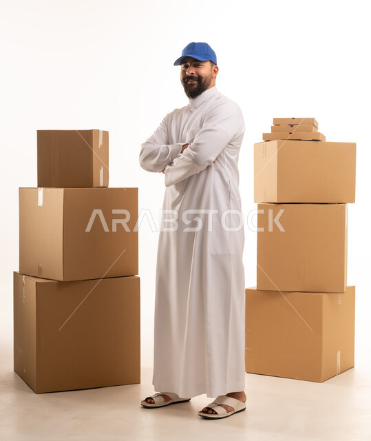 Saudi Delivery Professional with Cardboard Boxes