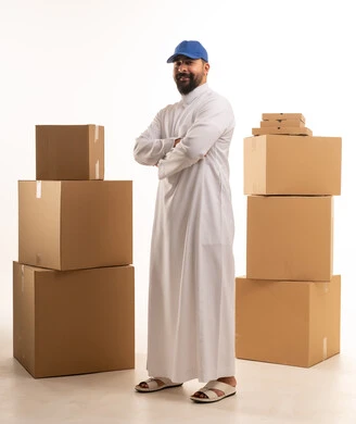 Saudi Delivery Professional with Cardboard Boxes
