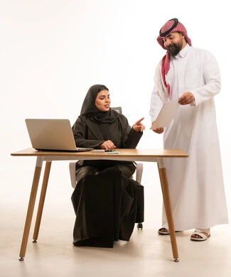 Saudi Business Colleagues Meeting in Modern Office