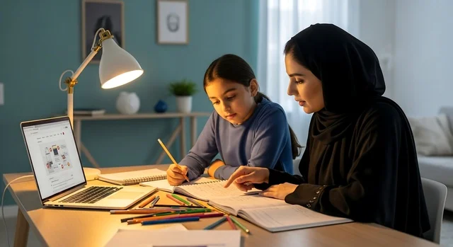 Arab Mother and Daughter Studying with Laptop Arab Mother and Daughter Studying with Laptop