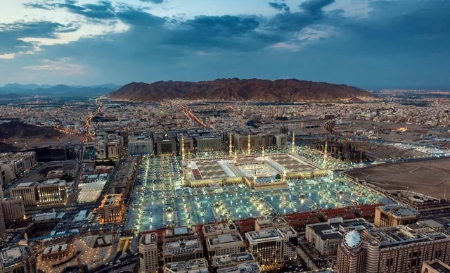 Al-Masjid an-Nabawi Medina Aerial View at Night